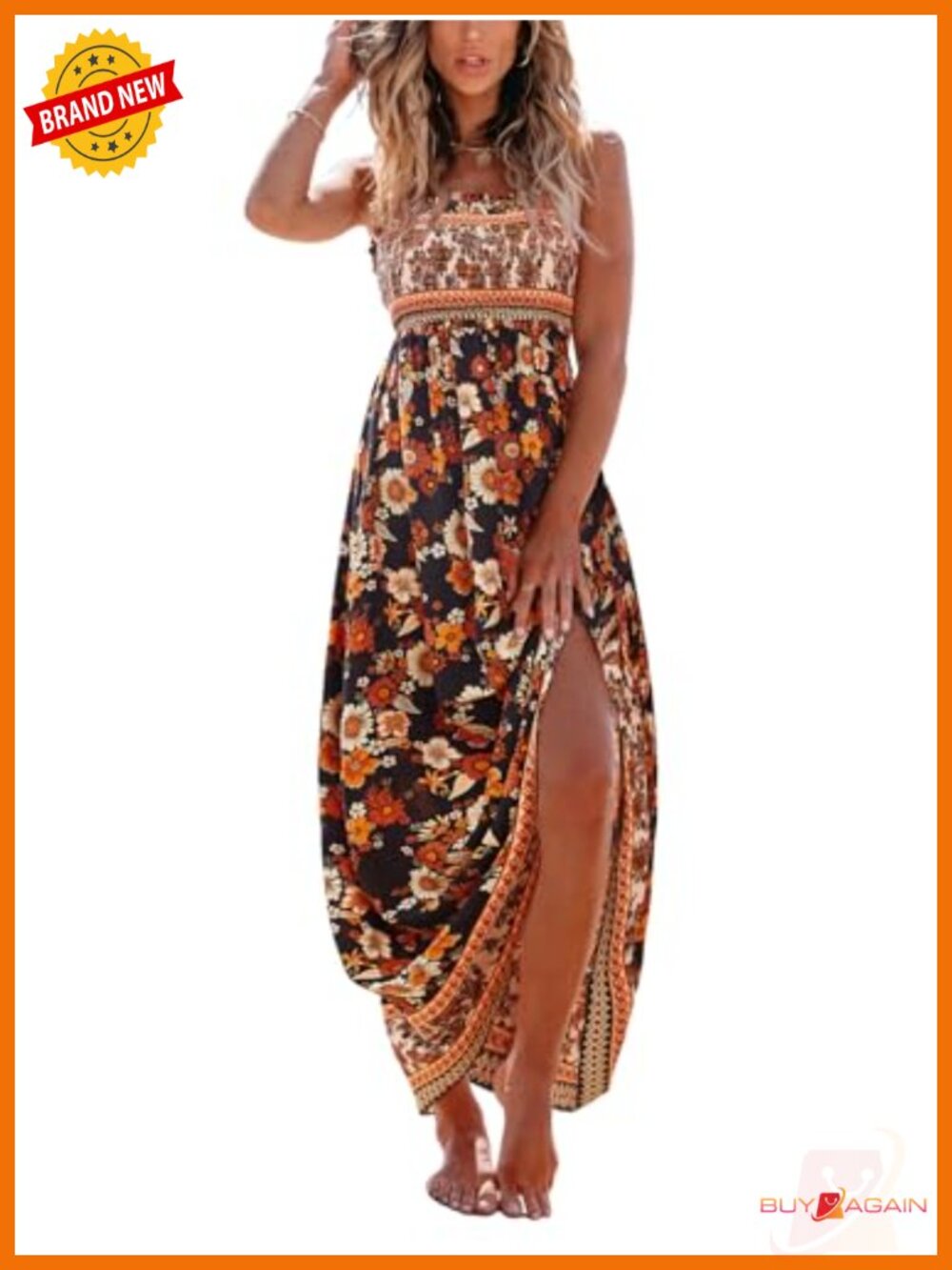 CUPSHE Women's Floral Maxi Dress Smocked Spaghetti Strap Sundress